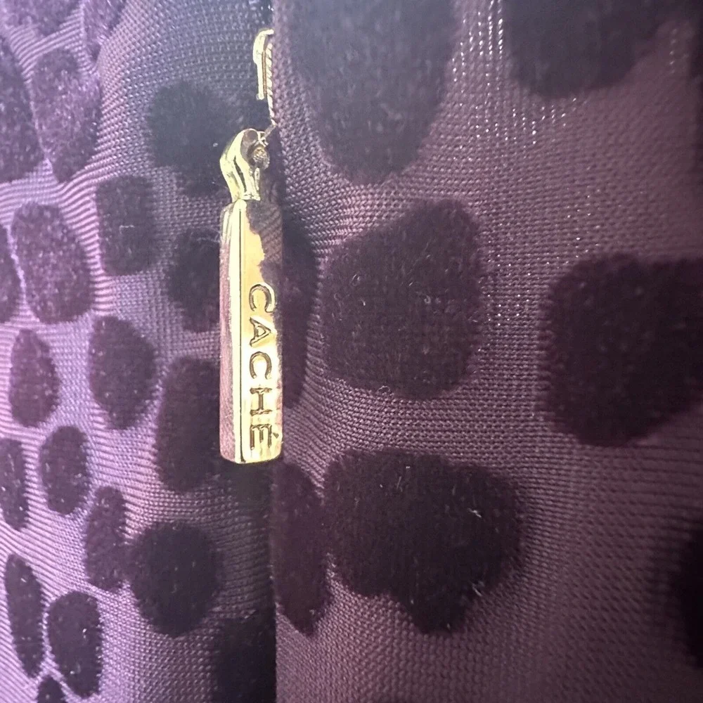 Cache Purple Leopard Y2K Velvet Bodycon Cocktail Dress 3/4 Mesh Sleeve Size 6 - Picture 7 of 16